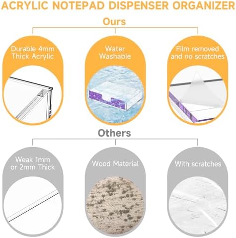 Acrylic Notepad Dispenser Organizer - 4 x 6 in Clear and Glitter Purple Sticky Note Holder W/O Pads Memo Holder for Dorm Room School Classroom Office Desk Organizer Aesthetic Supplies