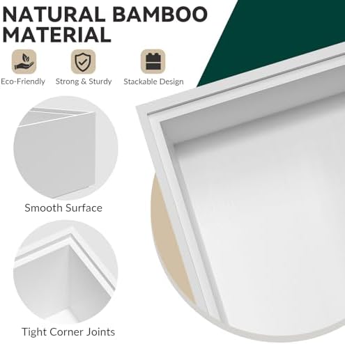 Lixple Bamboo Kitchen Drawer Organizer, 2 Pack, 12" x 6" x 2", White