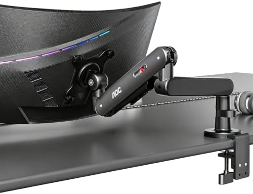 AOC 406PLUS Premium Aluminum Single Monitor Arm, Fits 13–34 Inch and 19.84 lbs, Mechanical Spring Desk Mount,C-Clamp,Low-Profile Gaming Bracket Enables Screen to Sit Close to Desktop(Gray)