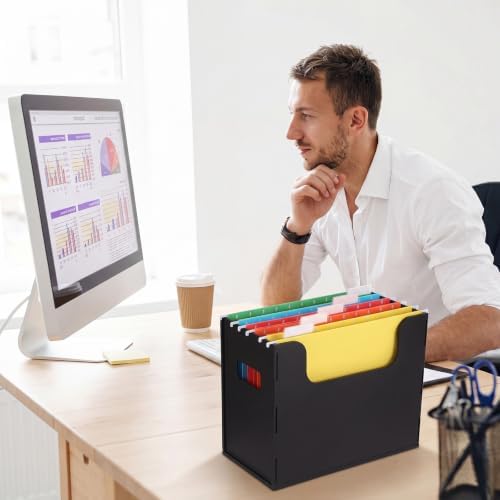 Qeeenar 2 Pcs Hanging File Box with 10 Pcs Multicolor Hanging File Folders