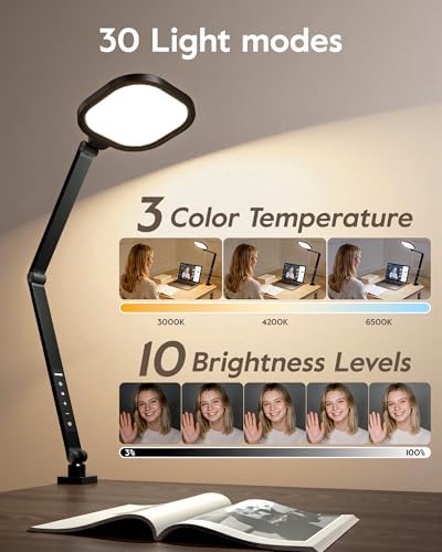 LitONES Remote LED Desk Lamp with Clamp, 2000LM, 30 Modes, Metal Arm