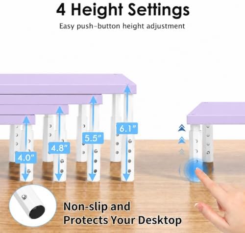 OPNICE Adjustable Monitor Stand Riser for Desk, Wood Computer & Laptop Stand, Desk Organizers and Accessories, Office Desk Accessories & Workspace Organizer for Home Office Supplies, Purple