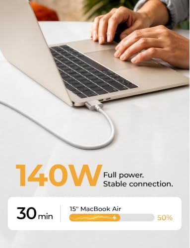 LISEN MacBook Air Charger Magnetic 140W Magsafe 3 Cable, Starlight 6.6FT