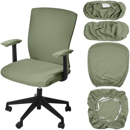 4 Pcs Office Chair Covers Set Computer Armrest Slipcover Seat, Grass Green
