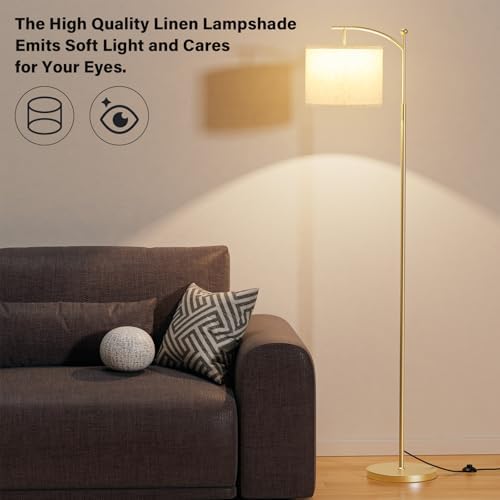 Ambimall 60" Floor Lamp with 3 Color Temperatures, Adjustable Beige Shade, Gold Pole - Tall Lamp for Living Room, Bedroom, Office, Classroom, Dorm - 9W Bulb Included