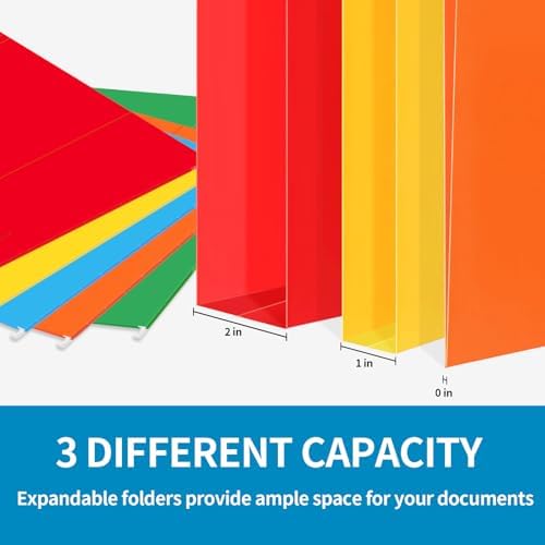 36 Pack Hanging File Folders, Letter Size with 1/5-Cut Adjustable Tabs, 12 Selected Color - File Folder Organizer for Filing Cabinet Office Home, Designed for Bulky Files, Medical Charts