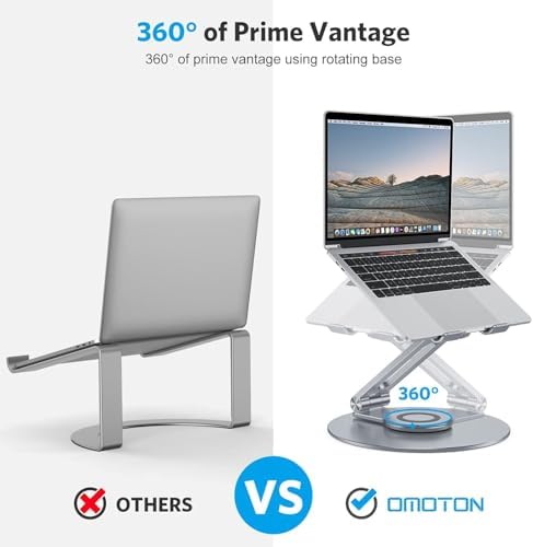 OMOTON Adjustable Laptop Stand for Desk 360° Rotating Base 17" Cool Grey