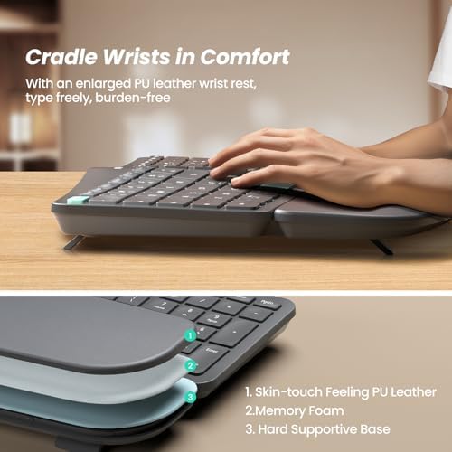 Nulea Ergonomic Split Keyboard Wireless Cushioned Wrist Rest Rechargeable