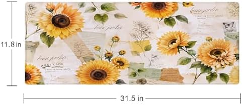 Gaming Large Mouse Pad with Stitched Edges, Vintage Sunflowers Desk Mat, Extended Keyboard Pad, Non-Slip Rubber Base Desk Pad for Keyboard and Mouse, 31.5X11.8 inch
