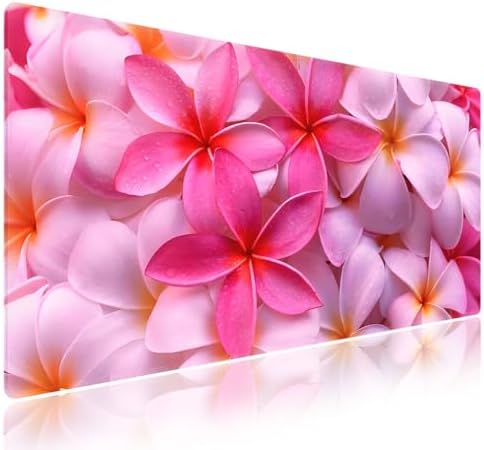 Girly Tropical Plumeria Flowers Large Mouse Pad, Bliss Close-up Desk Mat
