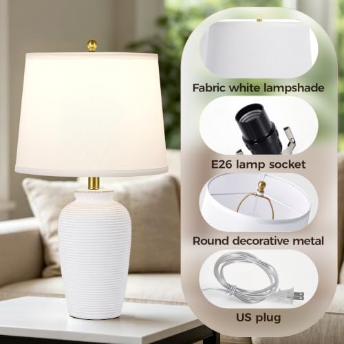 Textured Ceramic Table Lamp,Touch Dimmable Bedside Lamp, 23" White