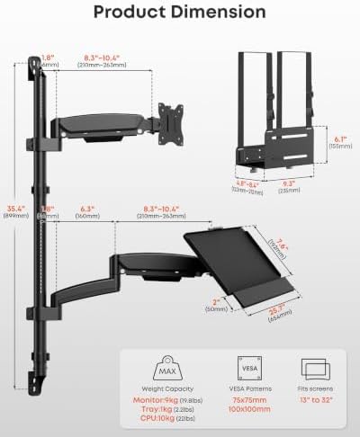 PUTORSEN Wall Mount Monitor Arm with Keyboard Tray and CPU Holder