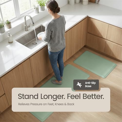 Anti Fatigue Kitchen Mats for Floor | Padded Kitchen Rugs | Non Slip, Cushioned Standing Desk Mat | Waterproof Floor Mat | 17.3" x 28" x 0.47" & 17.3" x 47.2" x 0.47", Mint Green, 2-Pack | More Décor