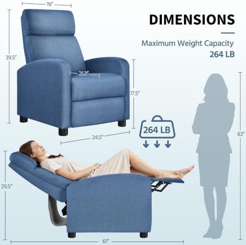 Yaheetech Recliner Chair with 3 Adjustable Angles Armchair Light Blue