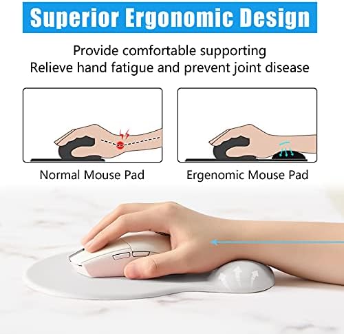 Hsurbtra Ergonomic Mouse Pad with Wrist Rest Support, Gel Mouse Pads with Non-Slip PU Base, Pain Relief Memory Foam Computer Mat, Cute Office Supplies Desk Decro Accessories, Ivory White