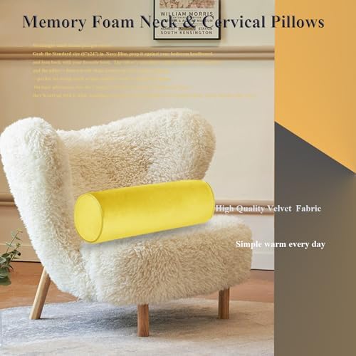 Tinbolunce Memory Foam Roll Pillow for Knee/Leg/Neck - Full Moon Bolster/Round Cylinder Pillow for Sleeping on Side or Back - Removable Cooling Cover Length 18" x 6" Diameter (Yellow, 18X6)