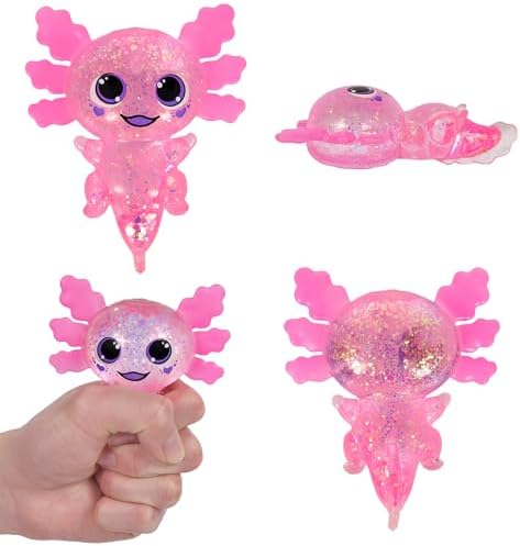 Axolotl Squishy Toy Squeeze Stress Relief Fidget Sensory Toy for Kids Adults, Cute Handheld Stress Ball for Anxiety and Focus, Purple Big Ears(Pink)