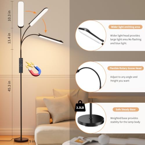 FRIDEKO HOME 2 Pack Floor Lamps for Living Room Reading Light, 1800LM Black