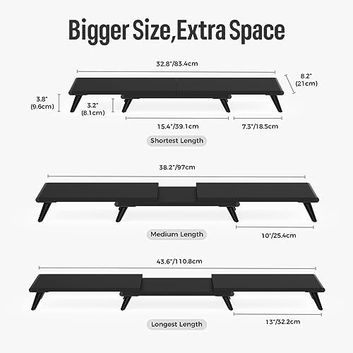loukin Dual Monitor Stand Riser for Desk, 43.6"×8.2" Computer Stand, Black