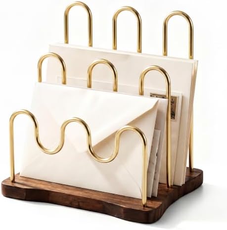 SiliFine 3-Slot Mail Organizer for Countertop, Metal Desktop, Brown,Gold
