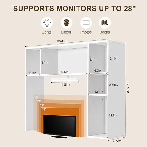 3 Tier Desktop Bookshelf with Rechargeable Eye-Friendly LED Desk Light, Desk Hutch Organizer with 5 Shelves, Wooden Desk Bookshelf for Office, Dorm and Small Space, White