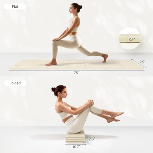 PAIDU Foldable Yoga Mat 10mm Thick, 75"x26" Non-Slip Fitness Exercise Mat