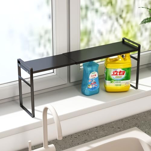 Extendable Narrow Tall Storage Shelf for Windowsill & Kitchen, Black