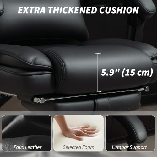 HOMCOM High Back Office Chair with Footrest, Adjustable Headrest, Black