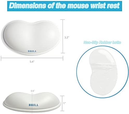 BRILA Ergonomic Silicone Mouse Wrist Rest, Cooling Silica Gel PU Leather Mouse Wrist Support Pad for Office Work and Laptop Computer Gaming (White Leather)