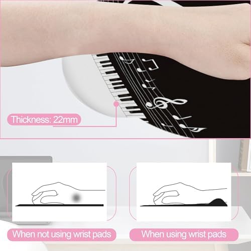 Black and White Piano Notes Mouse Pad with Wrist Rest Set, 3-in-1 Wrist Support Mousepad Set, Gaming Mat Pad with Anti-Skid Base,Ergonomic Memory Foam Mouse Pad Set for Women, Office, Typing, Gaming
