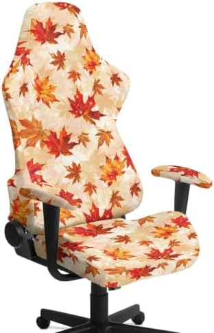 Gaming Chair Seat Cover Autumn Maple Leaf Game Chair Slipcovers with 2 Armrest Covers, Scratch-Proof 4 PCS Gamer Desk Chair Covers