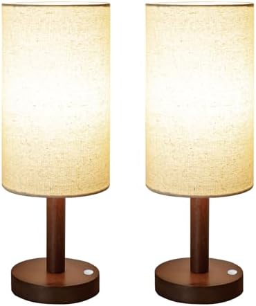 LALISU Cordless Table Lamp, 3 Color Portable Battery Lamp Wood Base 2Pcs
