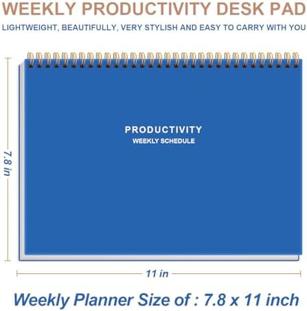 Weekly Productivity Planner - 8" x 11" Dashboard Desk Pad/Planner, Habit Tracker, Spiral Undated Weekly Planner for Office/School/Home, 54 Weeks, Blue