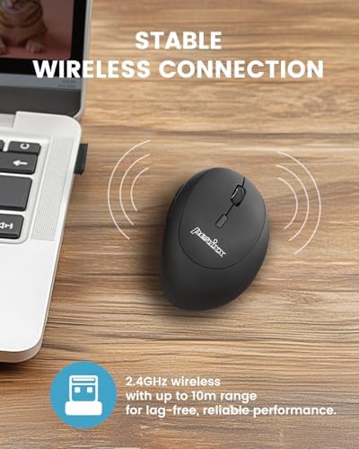 Perixx PERIMICE-719RX Wireless 2.4G Rechargeable Ergonomic Mouse - Duo Wired and Cordless Charging Feature - Wireless Charger Included - Black