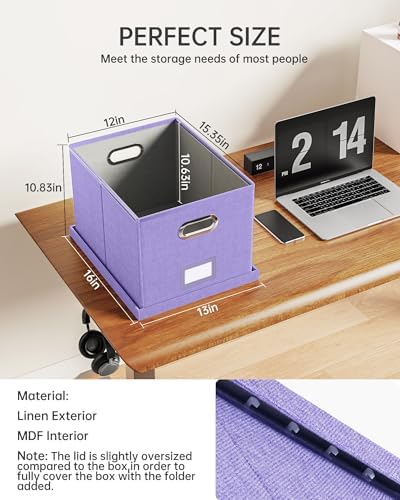 Oterri File Organizer, File Box, File Cabinet for Letter File Folder Storage, Hanging File Organizer for Office/Decor/Home,Document Organizer, 1 Pack, Lavender-Box Only