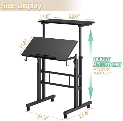 Klvied Mobile Standing Desk, Adjustable, Black