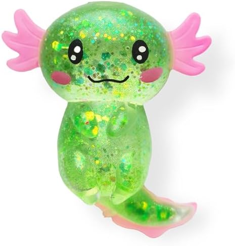 Axolotl Squishy Stress Relief Toy Glitter Fidget Toys Cute Malt Sugar Axolotl Toy Fidget Toys Adults Fidget Toy for Kids Youth Adult, Party Favors Anxiety Relief Squishy Toys(Green)