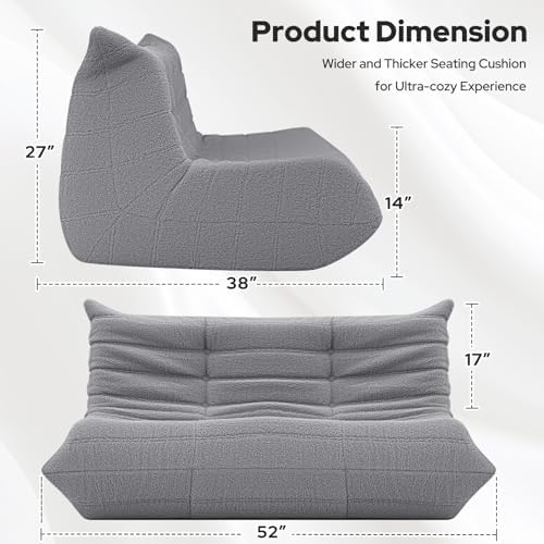 HABUTWAY Bean Bag Chairs Fireside Lazy Floor Sofa,2 Seater,Light Grey