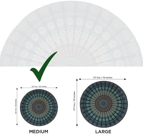 raajsee Turquoise Round Beach Tapestry Hippie/Boho Beach Blanket Mandala/Indian Cotton Throw - Round Tablecloth/Home Decor/Indie Rug Yoga Mat Meditation Picnic Rugs 127 CM / 50 INCHE Circle