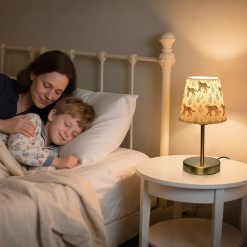 3-Way Dimmable Table Lamp Tigers Leaves Bedside Nightstand Lamp for Bedroom, Desk Lamp for Reading Study & Home Office, LED Bulb Included M