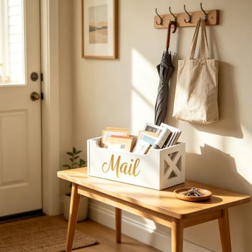 Mail Organizer Holder for Countertop, Wooden Desktop Mail Storage