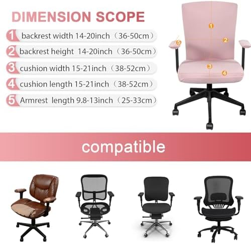 Tallew 4 Pcs Office Chair Covers Set Computer Universal Protective Stretchable Chair Seat Covers Desk Armrest Cover Slipcovers Pads Office Cushion Backrest for Rotating(Regular,Pink)