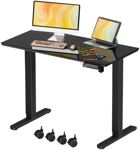 JOY worker Small Glass Standing Desk, 40" Electric Stand Up Desk on Wheels