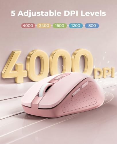 Redragon Wireless Mouse for Laptop, Bluetooth Mouse (BT5.0/3.0&2.4G) with 5 Level 4000DPI, Silent Cordless Computer Mice 6 Buttons,18 Months Battery,Compatible with PC, Laptop, Desktop-Pink