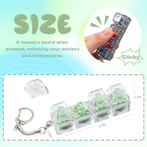 2Pcs Light Up Keyboard Fidget Toy, Clicky & Creamy Clicker Fidget Keychain
