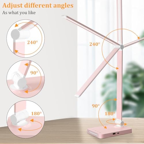 LED Desk Lamp with USB Ports,Touch Desk Lamps for Home Office with 5 Modes
