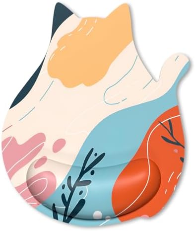 Ergonomic Mouse Pad with Wrist Rest, Cute Cat Memory Foam Padded Pain Relief Non-slip Wrist Support Mouse Mat for Gaming Work Computer Laptop, Funny Office Supplies Desk Accessory, Abstract Art