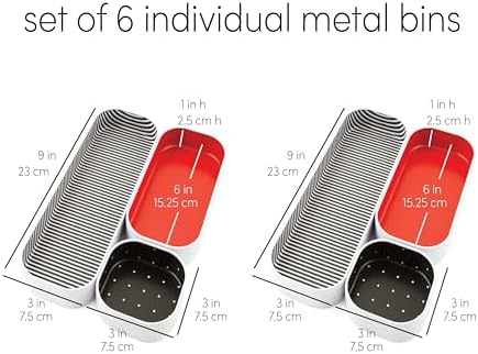 Three by Three Seattle Metal Drawer Organizer Tray Set, 6-Pc, 1" (Red)