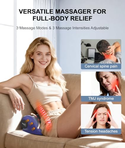 Neck Massager with Heat, Red Light & Vibration Adjustable, Heated Neck Stretcher with 3 Modes, Rechargeable Cervical Traction Device for Pain Relief & Muscle Relaxation, Gift for Women Men