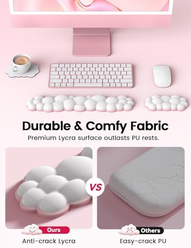 Vaydeer Cloud Keyboard Wrist Rest Set – Ergonomic Memory Foam Wrist Pad for Computer, Laptop & Gaming, Non-Slip Cute Desk Accessories for Office(Keyboard Rest + Mouse Rest + Coaster)